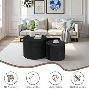 Nesting Coffee Table Set of 2, Modern Round Wood Side Tables