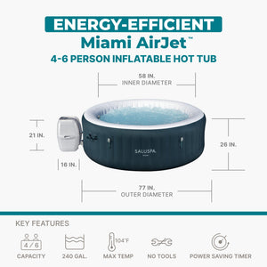 Bestway SaluSpa Miami AirJet 4-6 Person Inflatable Hot Tub w/ EnergySense Cover