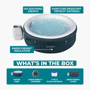 Bestway SaluSpa Miami AirJet 4-6 Person Inflatable Hot Tub w/ EnergySense Cover