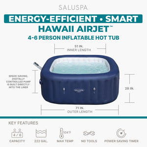 Bestway SaluSpa Hawaii Smart AirJet Inflatable Hot Tub with EnergySense Cover