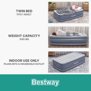 Bestway Tritech Air Mattress Inflatable Twin-Sized Bed with Built-In AC Pump