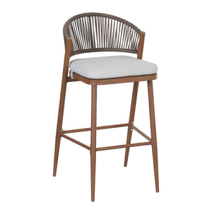 Outdoor Bar Height Metal Frame Counter Stools with Scallop-Shaped Backrest & Water-Resistant Cushions