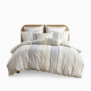 Full/Queen Cotton Printed Duvet Cover Set with Chenille