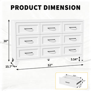 9 Drawer White Metal Dresser with Quiet-Glide Rails