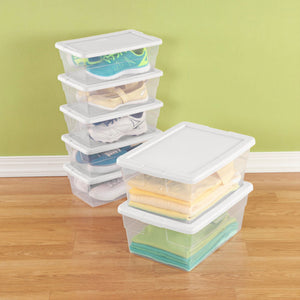 Sterilite 6 Qt Clear Plastic Storage Container Bin w/ Snap Close Lid, 24 Pack