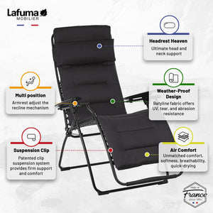 Lafuma Futura Air Comfort Zero Gravity Indoor Outdoor Recliner Chair, Acier