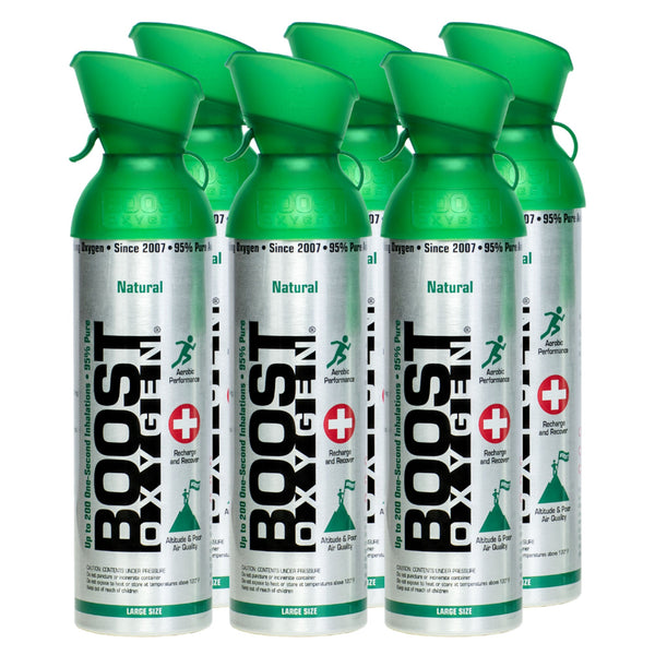 Boost Oxygen 10 Liter Canned Oxygen Bottle with Mouthpiece, Natural (6 Pack)