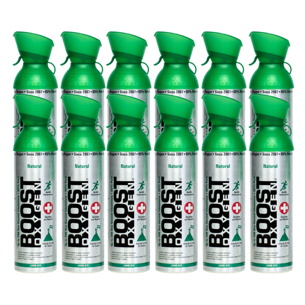 Boost Oxygen 10 Liter Canned Oxygen Bottle with Mouthpiece, Natural (12 Pack)