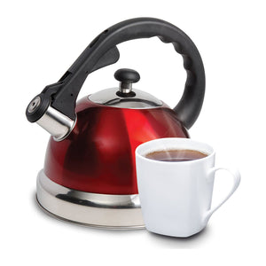 Mr Coffee 2.2 Quart Claredale Stainless Steel Stove Top Tea Pot Kettle, Red - TRAPSKI