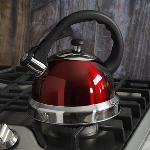 Mr Coffee 2.2 Quart Claredale Stainless Steel Stove Top Tea Pot Kettle, Red - TRAPSKI