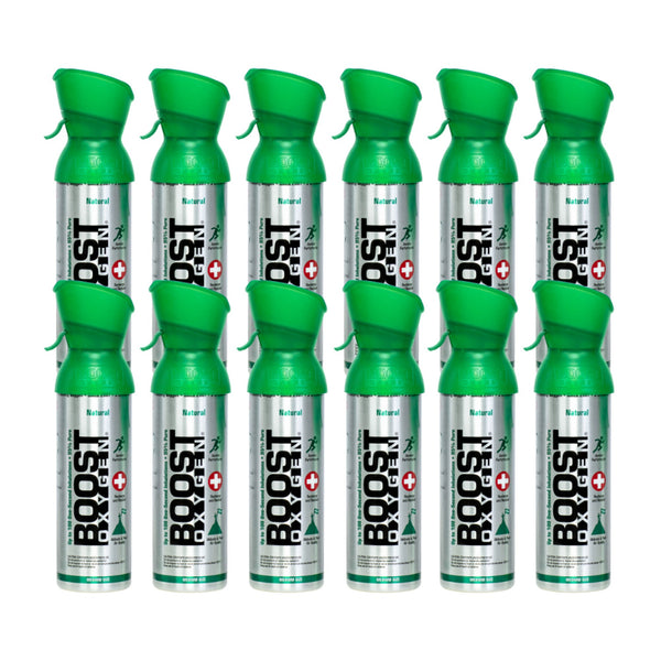 Boost Oxygen 5 Liter Canned Oxygen Bottle with Mouthpiece, Natural (12 Pack)