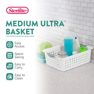 Sterilite Medium Ultra Plastic Storage Organizer Basket with Handles, (24 Pack)