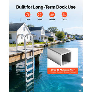 Removable Dock Ladder, 5 Steps, Aluminum Alloy Pontoon Boat Swim Ladder