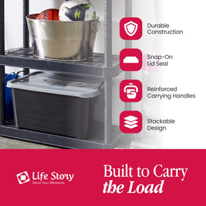 Life Story 55 Quart Stackable Storage Bin, Heavy Duty Lidded Container, 18 Pack