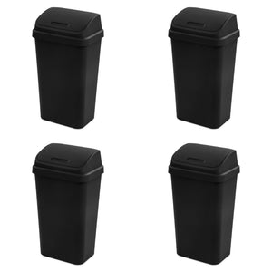Sterilite 13 Gallon Swing Top Lidded Wastebasket Kitchen Trash Can, Black 4 Pack