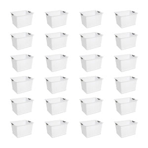 Sterilite Deep Ultra Plastic Storage Bin Baskets with Handles, White, 24 Pack