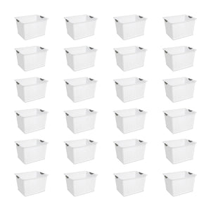 Sterilite Deep Ultra Plastic Storage Bin Baskets with Handles, White, 24 Pack