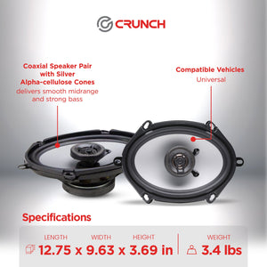 Crunch 250W Full Range 2 Way Coaxial Car Audio 5x7 by 6x8" Speaker Pair, 2 Pack