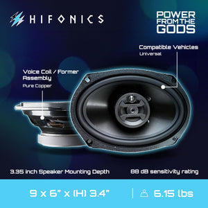 Hifonics Zeus 800 Watt 6 x 9 Inch 3 Way Car Audio Coaxial Speakers, 2 Pairs