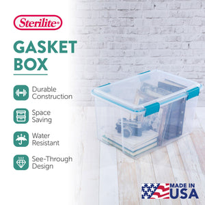 Sterilite 54-Qt Clear Plastic Stackable Storage Bin w/ Gasket Latch Lid, 16 Pack