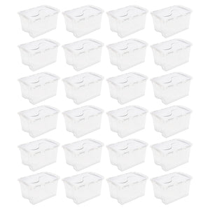 Sterilite 48 Qt Hinged Lid Storage Box Plastic Stackable Bin with Lid, 24 Pack