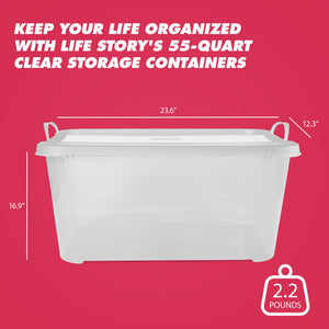 Life Story 55 Quart Stackable Storage Bin, Light Duty Container, Clear, 18 Pack
