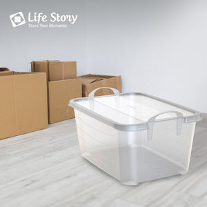 Life Story 55 Quart Stackable Storage Bin, Light Duty Container, Clear, 18 Pack