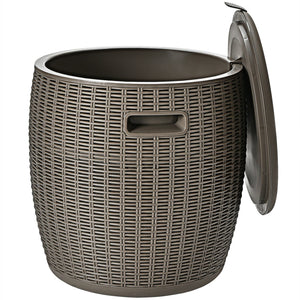 9.5 Gallon 4-in-1 Patio Rattan Cool Bar Cocktail Table Side Table