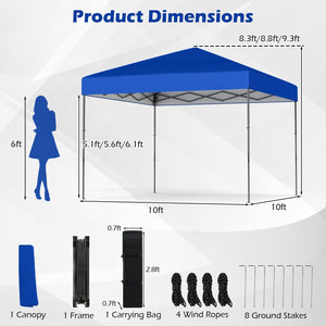 10 X 10 Feet Pop up Canopy Tent with Portable Carrying Bag and 8 Stakes