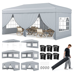 10 X 20 Feet Pop up Canopy Tent Instant Setup with 6 Sidewalls