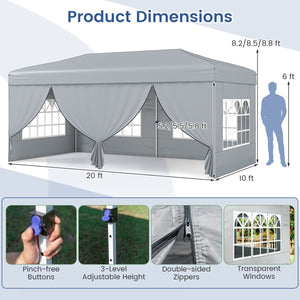 10 X 20 Feet Pop up Canopy Tent Instant Setup with 6 Sidewalls