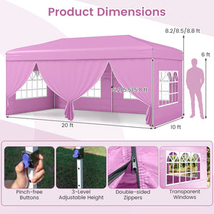 10 X 20 Feet Pop up Canopy Tent Instant Setup with 6 Sidewalls