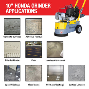 10" Honda Concrete Floor Grinder 10HP GXV390 Motor for Smoothing, Floor Prep, Coatings