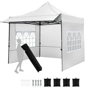 10 x 10 FT Pop up Canopy Tent with Sidewalls and Awning for Party Picnic Event