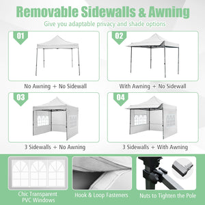 10 x 10 FT Pop up Canopy Tent with Sidewalls and Awning for Party Picnic Event
