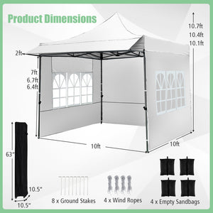 10 x 10 FT Pop up Canopy Tent with Sidewalls and Awning for Party Picnic Event