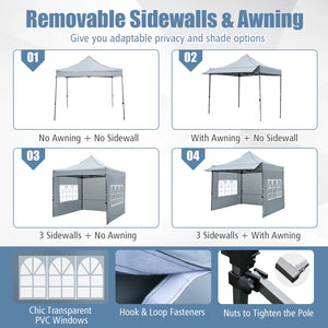 10 x 10 FT Pop up Canopy Tent with Sidewalls and Awning for Party Picnic Event