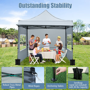 10 x 10 FT Pop up Canopy Tent with Sidewalls and Awning for Party Picnic Event
