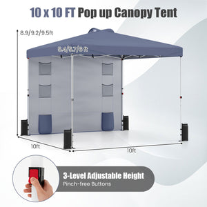 10 x 10 FT Pop up Canopy Tent with Sidewall 6 Pockets Instant Setup Commercial Gazebo