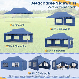 10 x 20 FT Pop up Canopy with 6 Sidewalls and Windows and Carrying Bag for Party Wedding Picnic-Blue