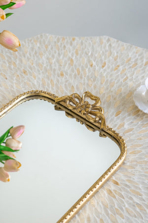 Ornate Gold Accent Tray with Mirrored Surface
