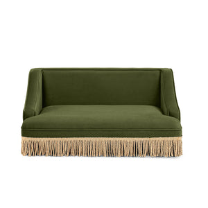 Duchess 33' Medium Princess Pet Bed Sofa with Fringe Skirt, Olive Green Velvet