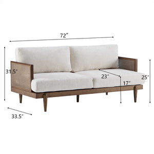 EMIR 72" Square Arm 3-Seater Boucle Sofa with Cane Rattan and Wooden Frame