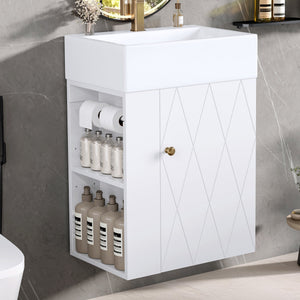 20 Inch Bathroom Vanity with Ceramic Sink, Diamond Pattern Door Design