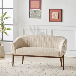Corduroy Recessed Arm Loveseat (Beige + Walnut)