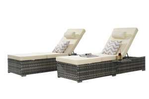 Outdoor Chaise Lounge Chair Set of 2 with Storage and Cushions