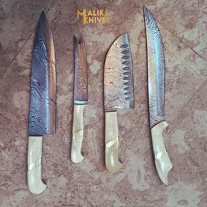 Handmade Camel Bone Chef knives Set with Leather Case-0206
