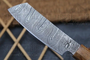11" Handmade Santoku Damascus Chef Knife Olive Wood & Dark wood Handle with Leather Sheath
