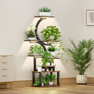 8 Tier Indoor Plant Stand With 5 Grow Lights For Living Room - Rustic Brown