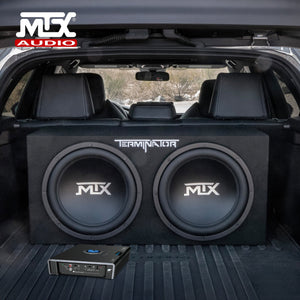 MTX 12" Dual Subwoofer Enclosure, Planet Audio Amplifier, 2 Soundstorm Wire Kits